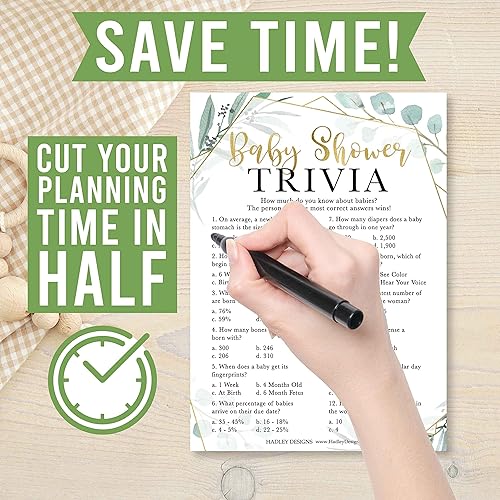 Miniatura 7 de 50 juegos de baby shower de vegetación de género neutro 4 juegos de doble cara, tarjetas de predicción y consejos de bebé, trivia de bebé, juego de