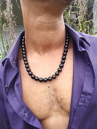 Miniatura 9 de Handmade Black Onyx Crystal Mens Necklace - Grounding Genuine Gemstone Beaded Mala  Willpower, Protection, Prosperity Choker - Jewelry Gift for