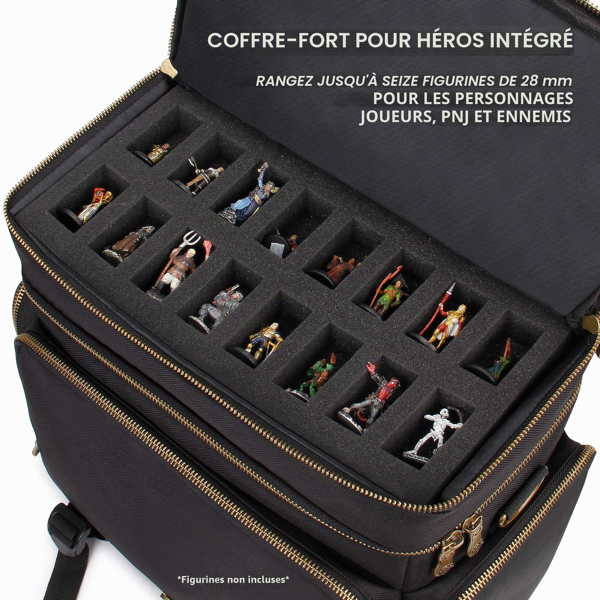 Enhance Sac de Voyage RPG Jeux de Table avec Donjons et Dragons et Figurines, Sacoche de Transport Rembourrée à Multiples Rangements avec Compartiment pour Livres (4 à 8) et Poche pour Dés et Jetons