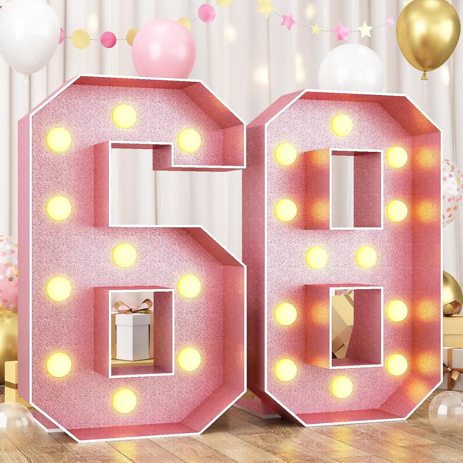 HILAVO Marquee 68 Number Light Up Number 4FT, Large Light Up Numbers for Party, Big Number Light Up Number 4 Feet Tall DIY Frame Pre-Cut Foam Board Kit for Birthday Anniversary