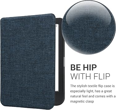 kwmobile Case Compatible with Kobo Clara BW/Colour - Book Style Fabric e-Reader Cover Flip Folio Case - Blue