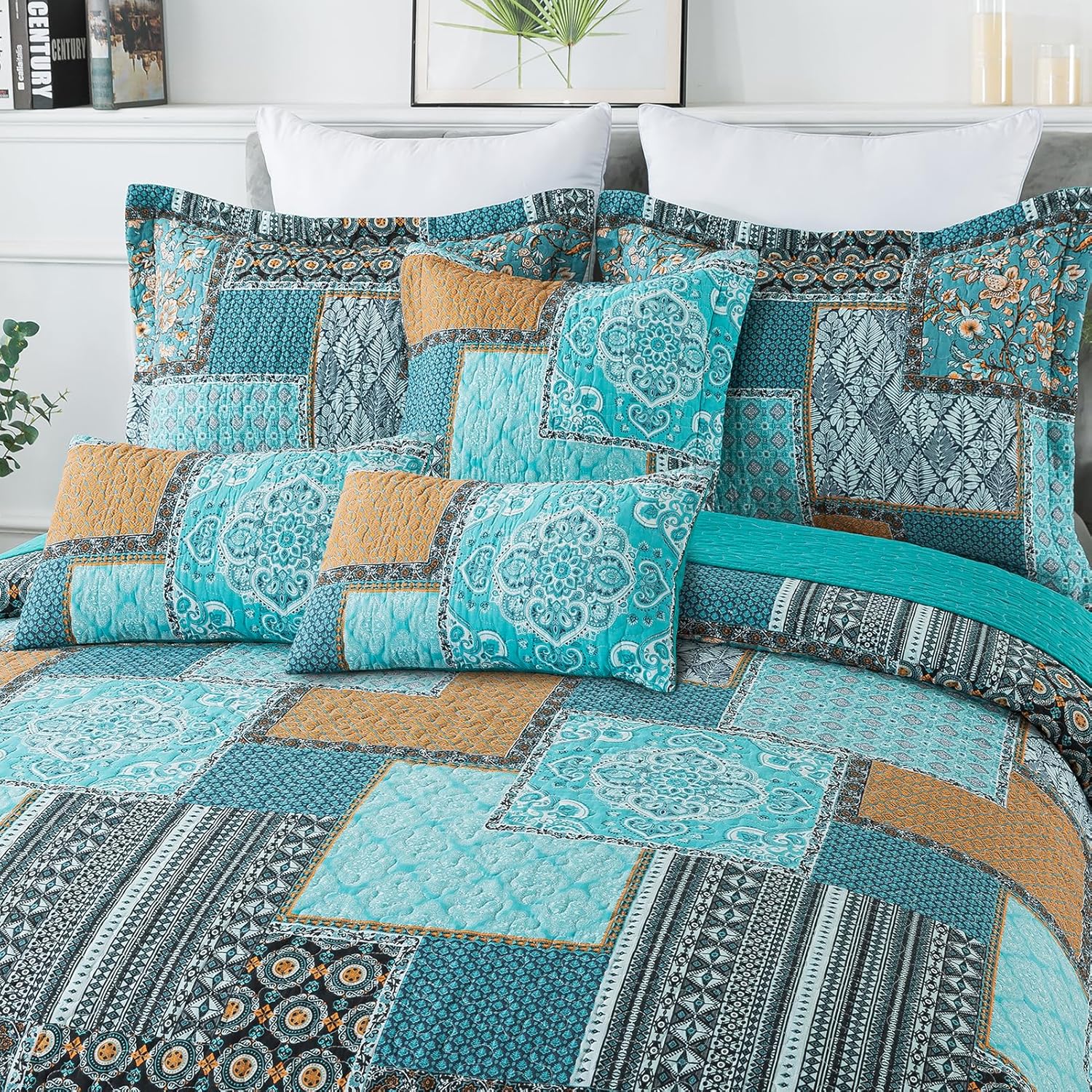 VAPUTAR Boho Decorative Throw Pillow Covers for Couch Bed Sofa,Cushion Covers 18 x 18 Inch Square Farmhouse Throw Pillow Covers Set of 2,Green Chic Floral Pattern