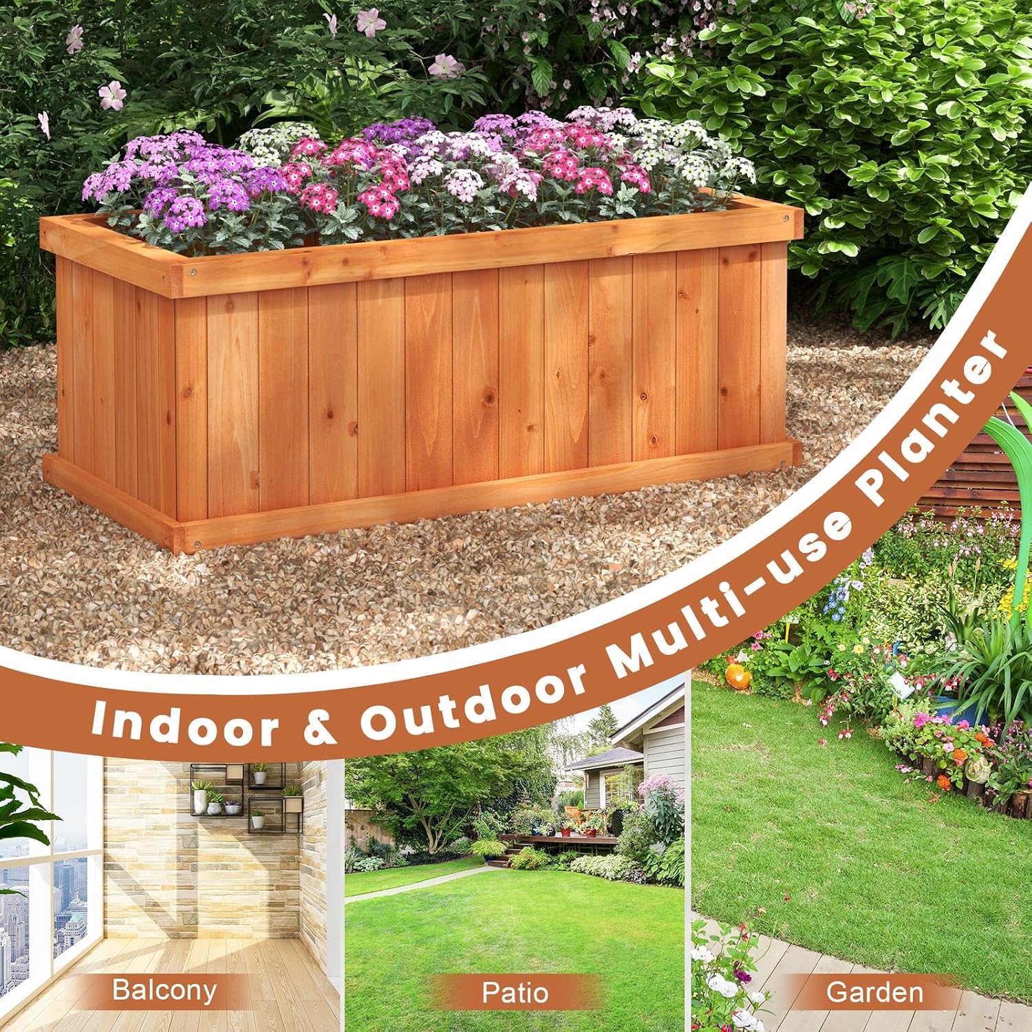 S AFSTAR Raised Garden Bed, 31” X 14” X 12” Fir Wood Rectangle Planter Box W/4 Drainage Holes & Detachable Base Plate, Raised Bed Planter Kit Box, Indoor & Outdoor Container for Patio Backyard