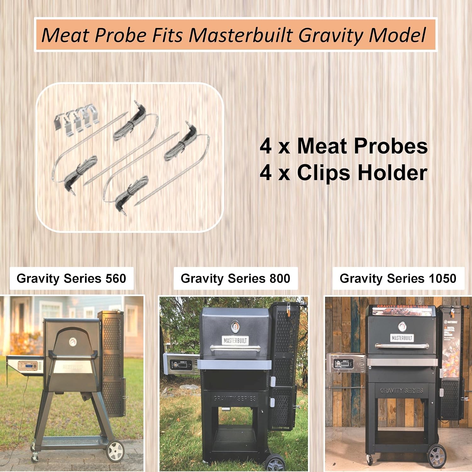 4-Pack Meat Probe Thermometer Replacement for Masterbuilt 560/800/1050XL Gravity Series Digital Charcoal Grill + Smoker Accessories