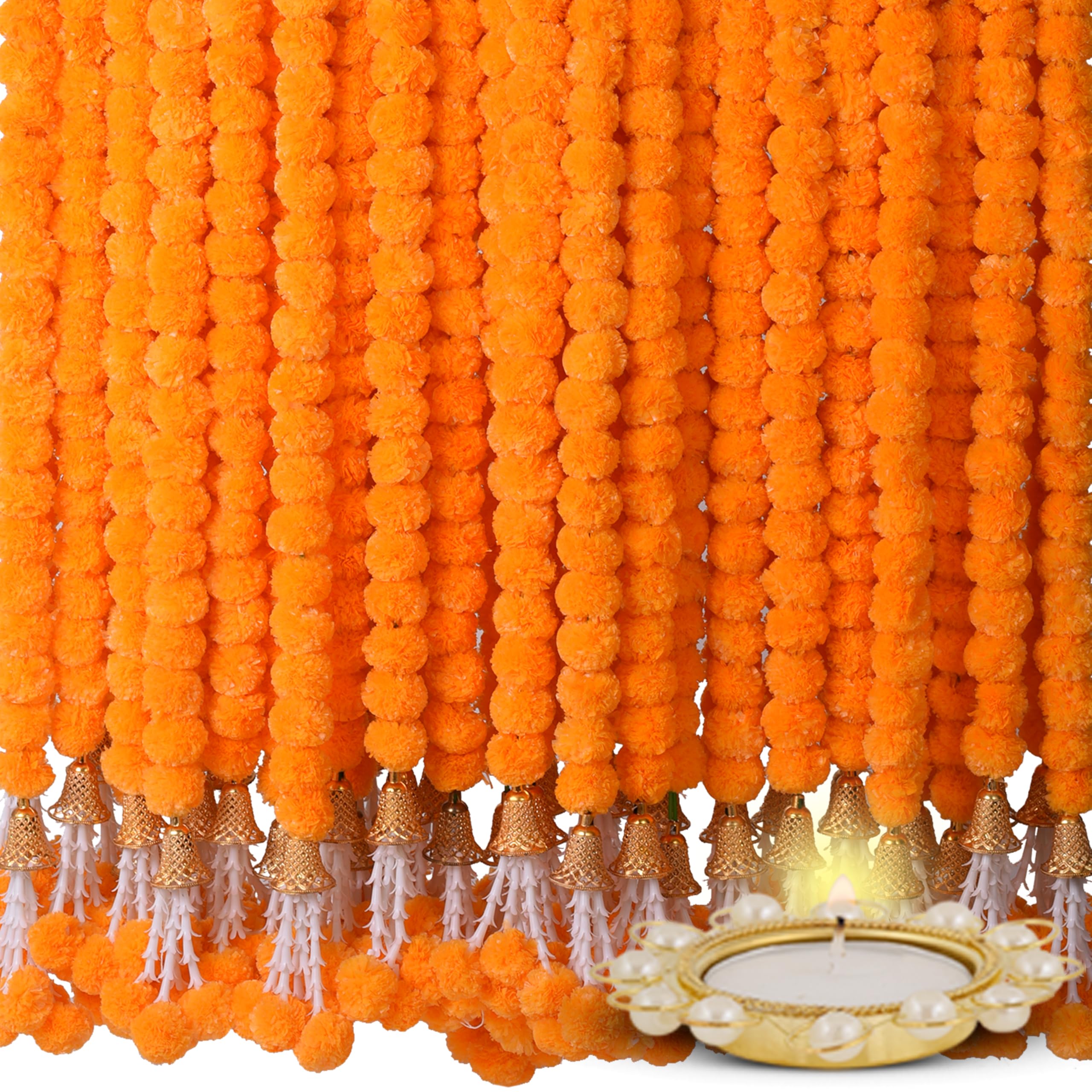 TAPFIRE Marigold Artificial Flowers for Decoration Long Garland for Diwali Decoration Navratri, Pooja, Home Inauguration, Temple, Wedding,5 Feet Long 5 Pcs with 1 Diya (Orange+Bell, 5) (B0CKXWY8M8) Amazon Price History, Amazon Price Tracker