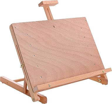 U.S. Art Supply Solid Solana Adjustable Wood Art Easel: Portable Beechwood Tabletop Easel with Storage Drawer & Palette for Painting & Drawing, Artist Desktop