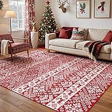 PureCozy red christmas rugs living room rugs washable rugs non slip vintage christmas decor for kitchen bedroom dining room entryway office soft shag rug