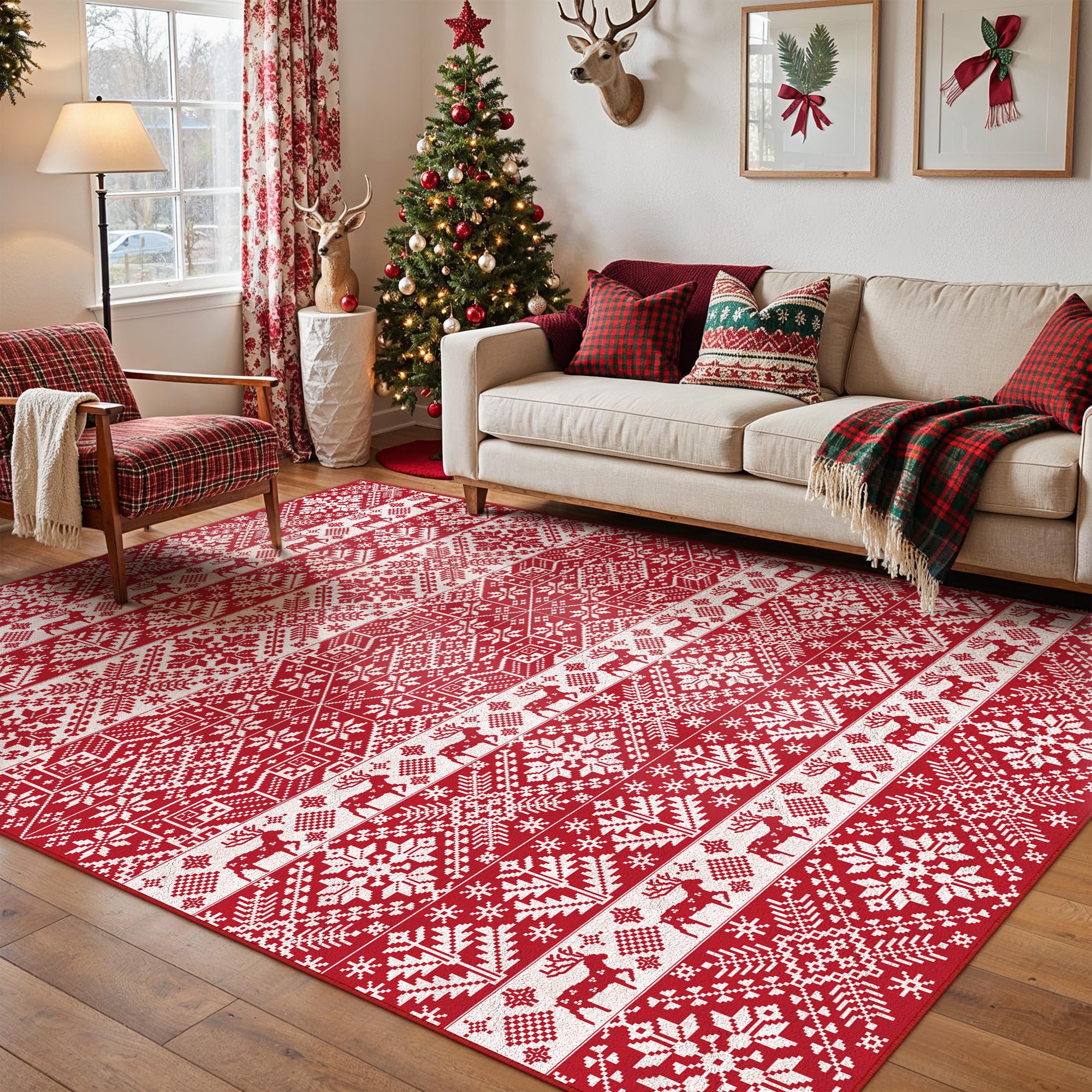 Tapis antidérapant vintage pour cuisine et chambre PureCozy rouge
