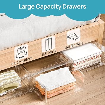 Vtopmart 4 Pack Large Clear Stackable Storage Drawers 23QT
