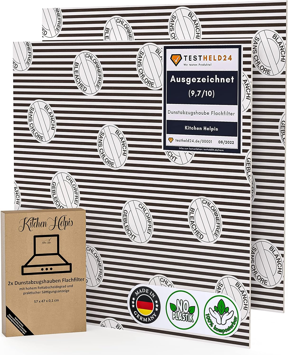 Kitchen Helpis® 2X Dunstabzugshaube Flachfilter, 57x54cm, 1mm dick