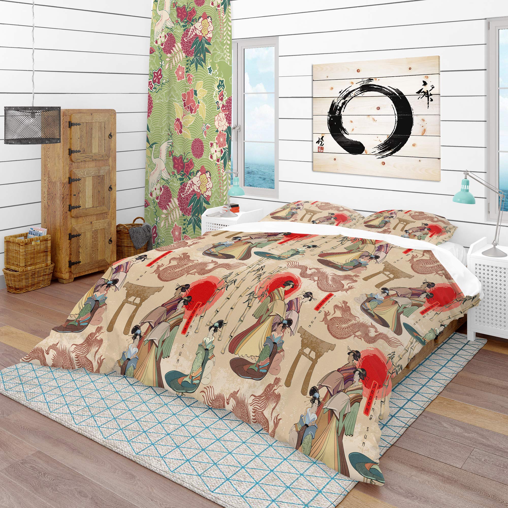 Parure de lit orientale geishas dragons anti-plis pour un lit toujours impeccable