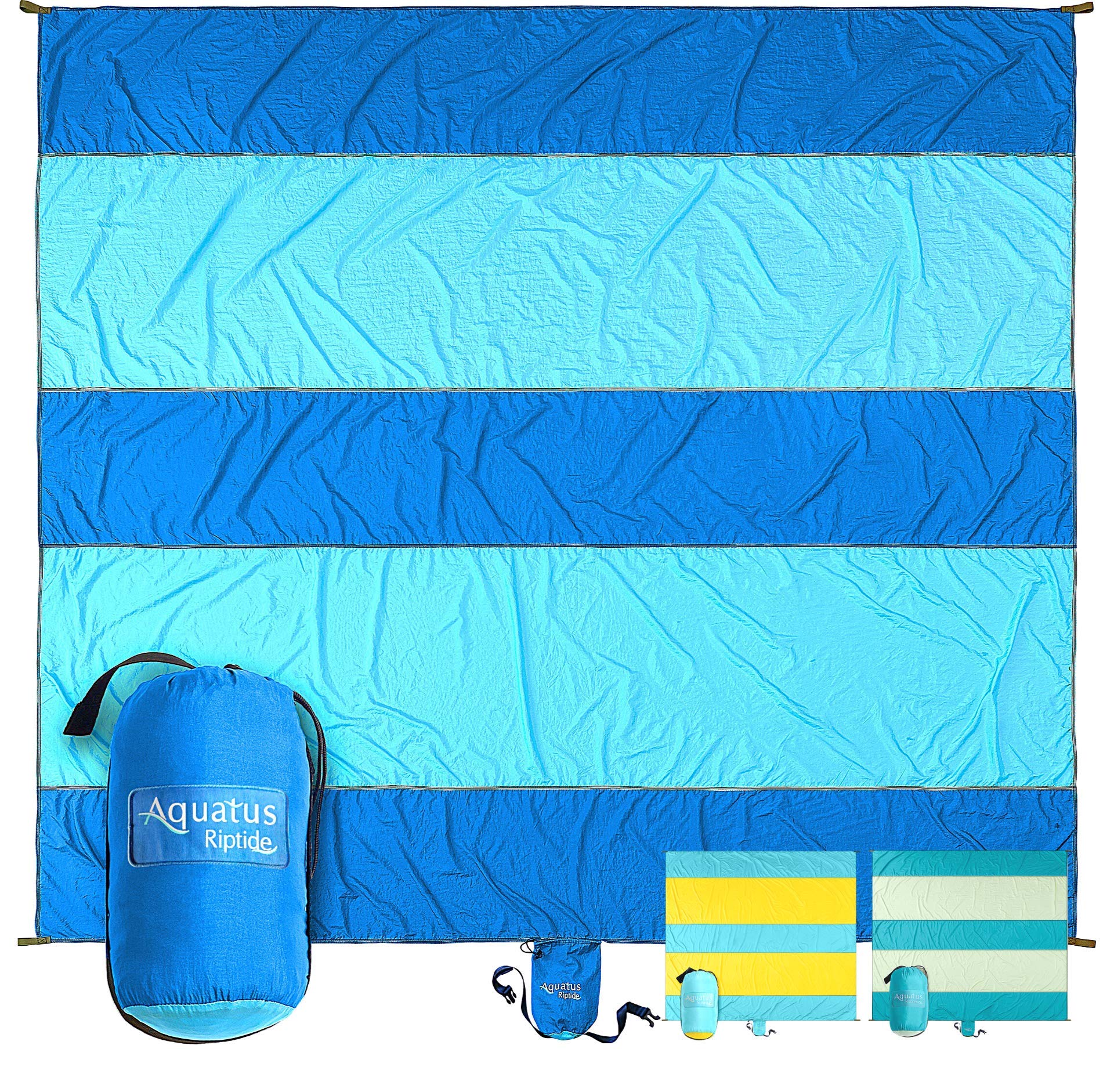 AQUATUSAQUATUS Beach Blanket Sandproof Extra Large Oversized 10ft by 9ft for 2-8 Adults, Best Beach Mat Accessories for Vacation, Camping, Picnics, and Events Attached Bag with 4 Stakes and 4 Corner Pockets