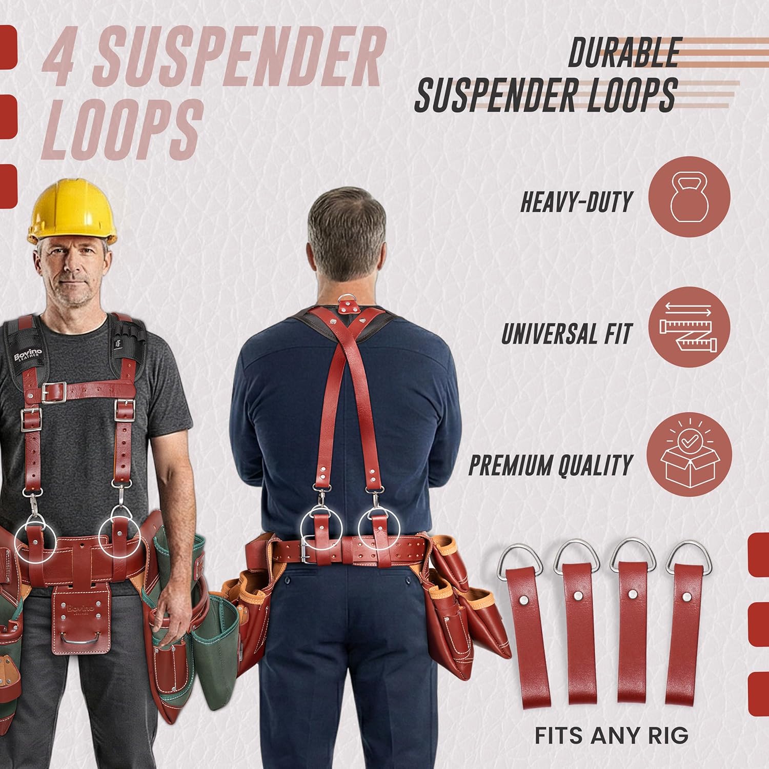 Tool Belt Suspender – Heavy Duty Leather Shoulder Straps with Padding for Carpenters, Framers, Electricians & Construction Work