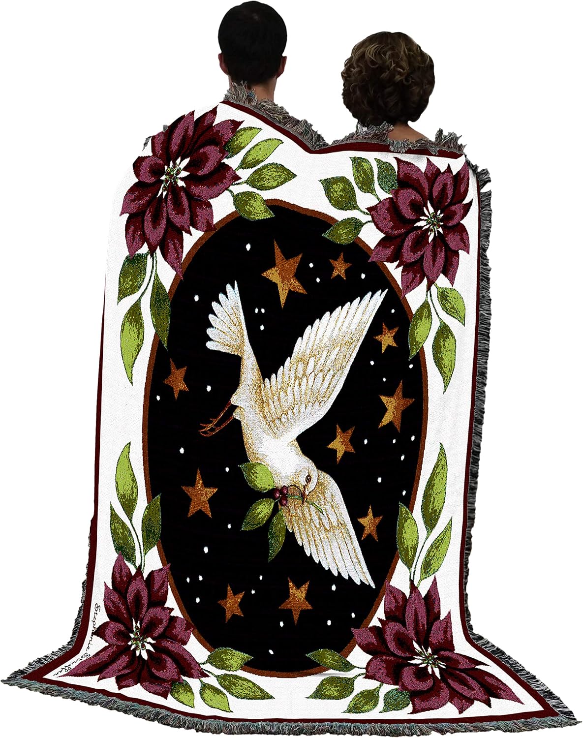 Pure Country Weavers Dove and Poinsettias Blanket by Stephanie Stouffer - Gift Christmas Tapestry Throw Woven from Cotton - Made in The USA (72x54)