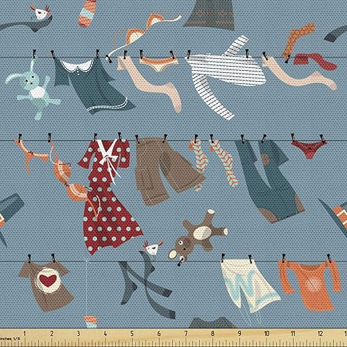 Ambesonne Tela de moda de The Yard, ilustración de varios hombres y mujeres secado después de un lavado, tela decorativa para tapicería y detalles