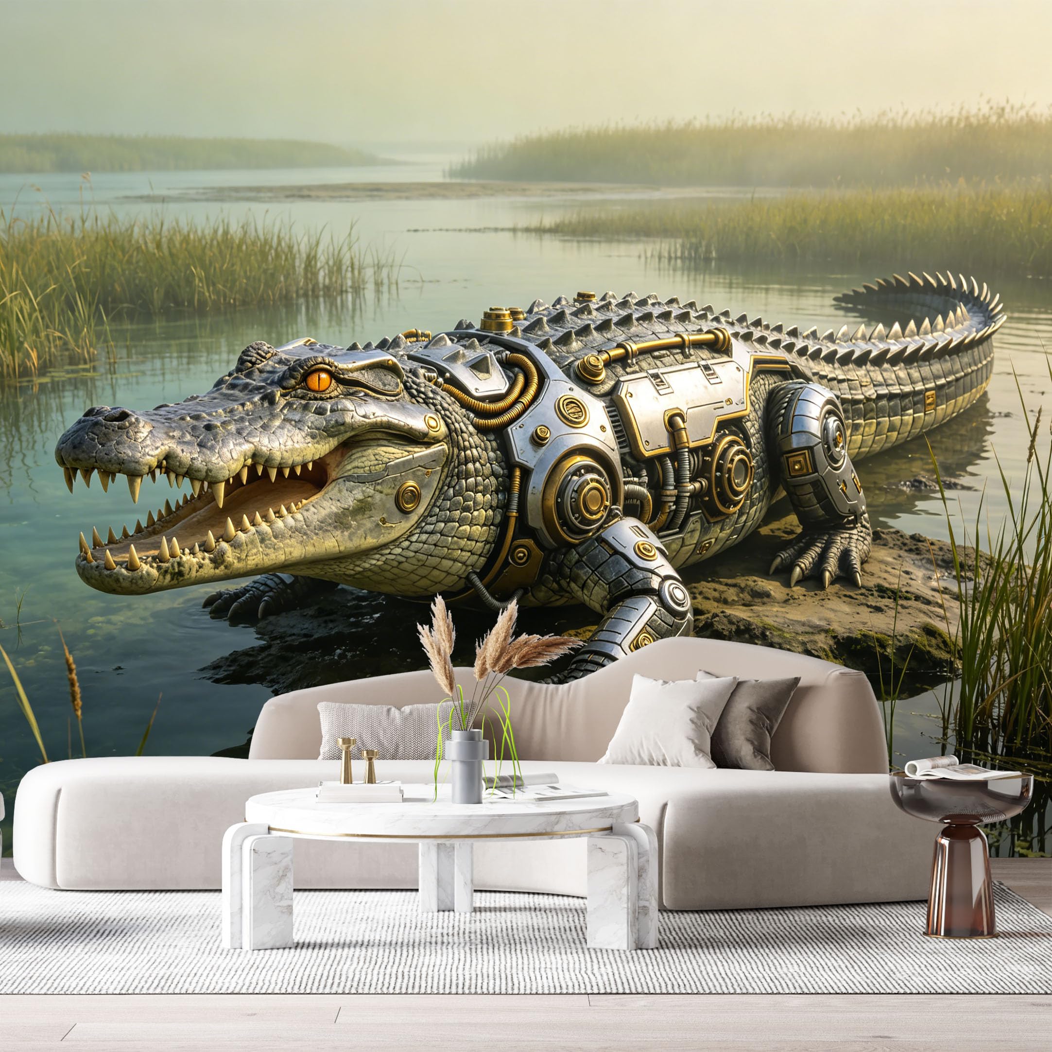 Custom Size Wall Mural Mechanical Crocodile Mech SciFi Reptile Armor Industrial Style Metallic Cyber Beast Future Machinery SelfAdhesive Removable Wallpaper Esports Game Room Studio