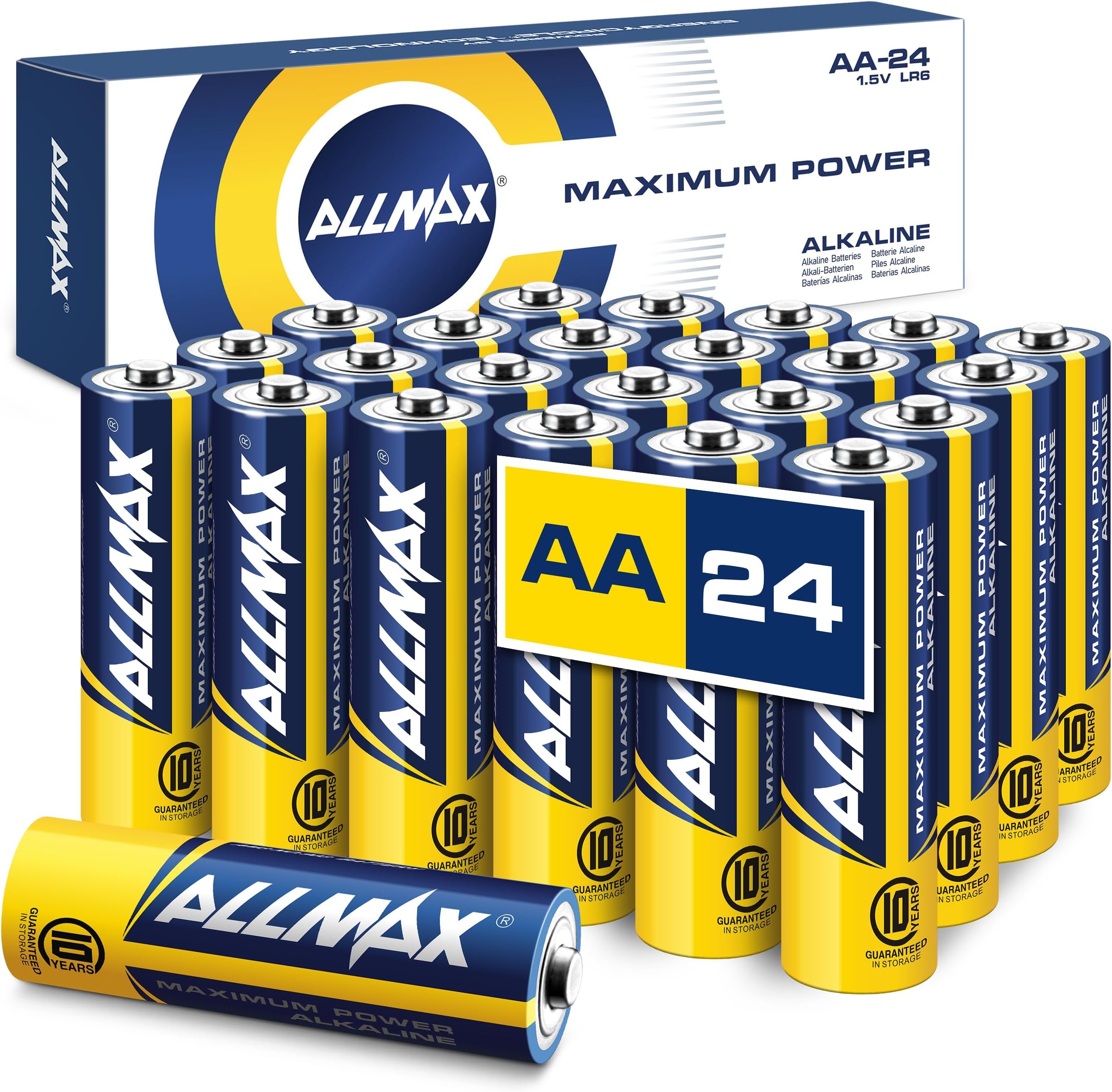 Allmax AA (LR6) Maximum Power Alkaline Double A Batteries (24 Count) – Ultra Long-Lasting, Leakproof Design, 10-Year Shelf Life, Maximum Performance (1.5V)