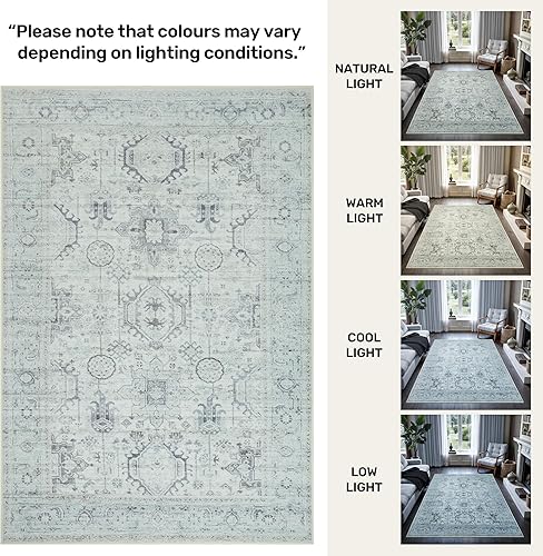 Miniatura 2 de GLN Rugs Bohemian Collection - Alfombra de felpilla lavable a máquina, bohemio vintage, antideslizante, alfombra de felpilla de pelo bajo, para sala