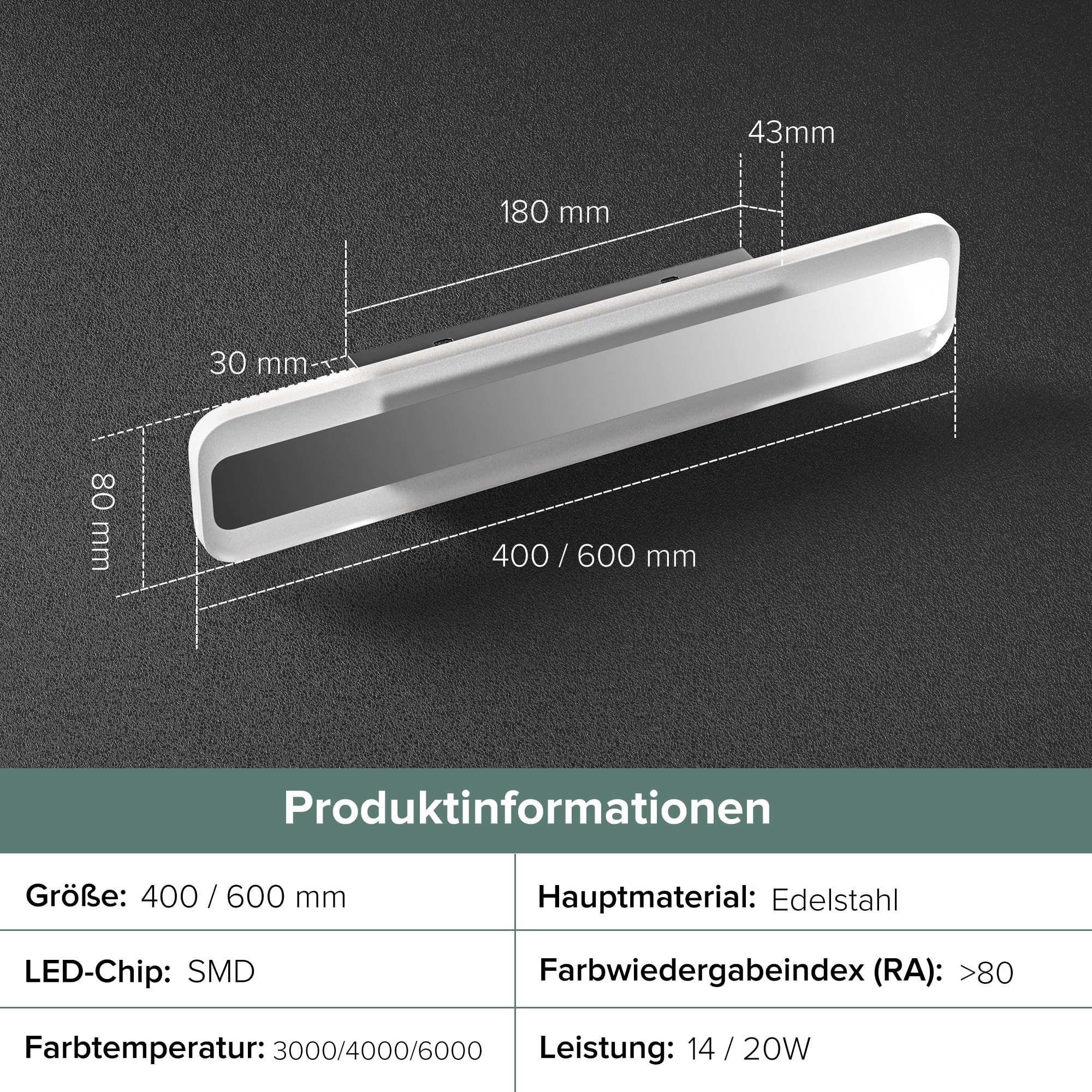doporro LED Spiegelleuchte Badezimmerleuchte Chrom 60cm - 20W Spiegellampe 3000K-6000K - Stylische Wandleuchte für Badbeleuchtung LumaRay
