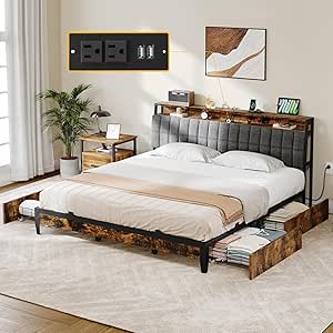 YITAHOME Full Size Bed Frame, LED Bed Frame With Storage