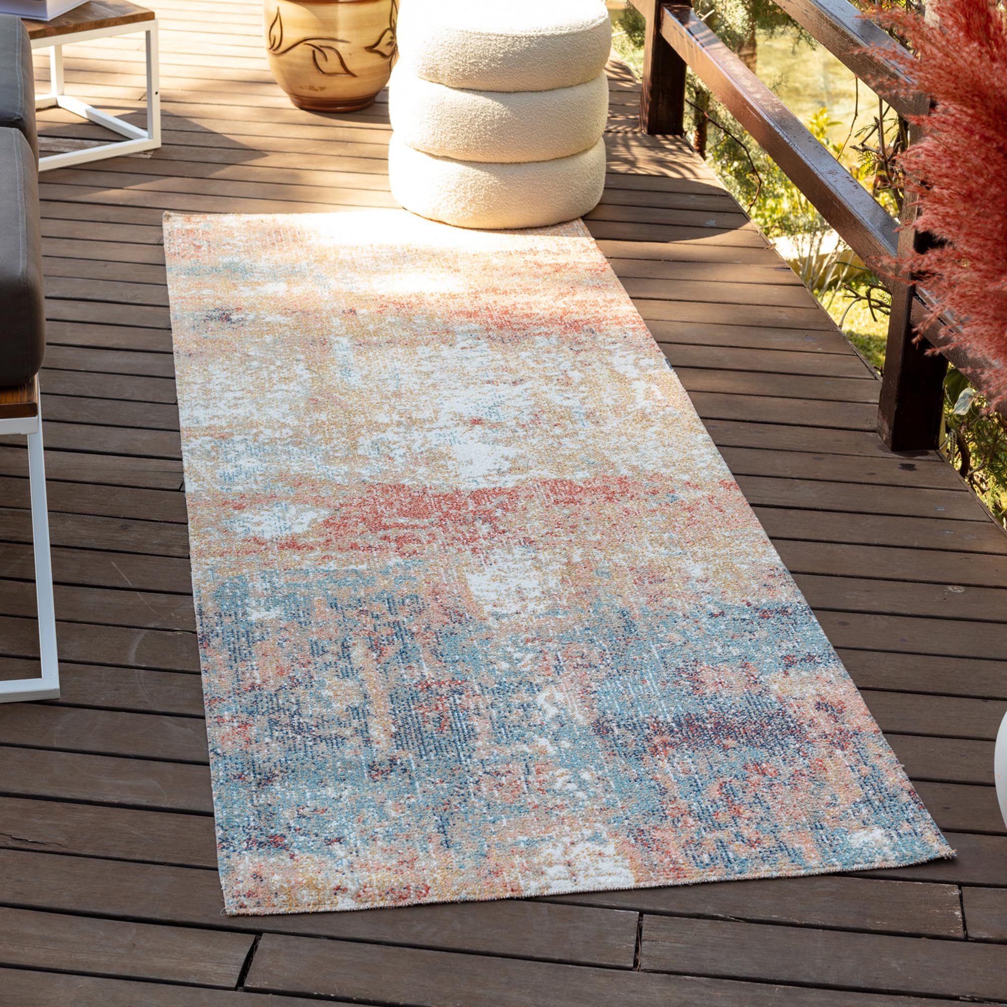 Alfombra exterior Livabliss Mijek de 80x220cm en azul 1