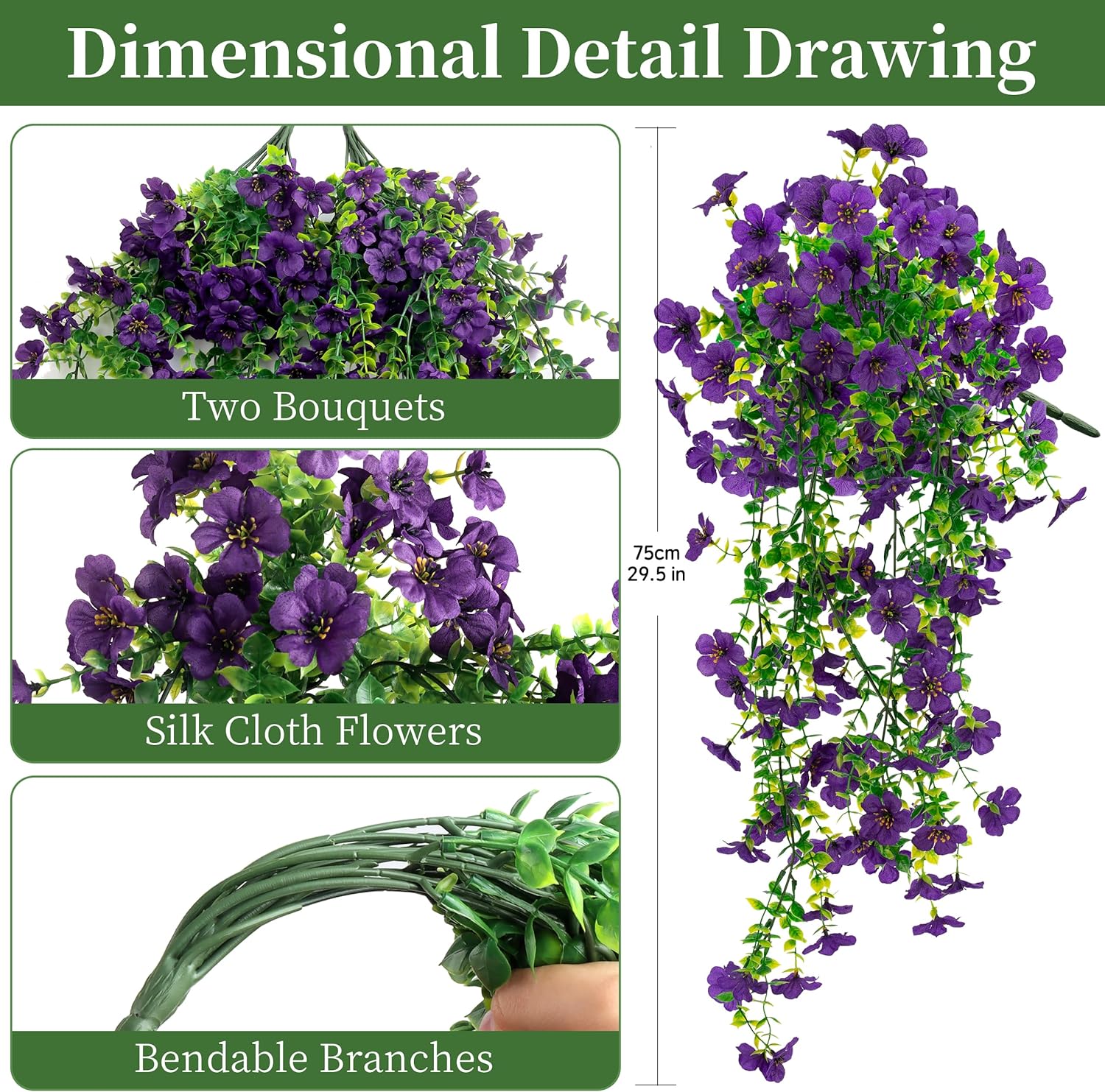 ColoPlay Artificial Hanging Flowers for Outdoors Faux Plants, 2PCS Artificial Outdoor Flowers for Spring Decor, UV Resistan Realistic Daisy Fake Hanging Plants for Indoor Planter Garden Porch(Purple)