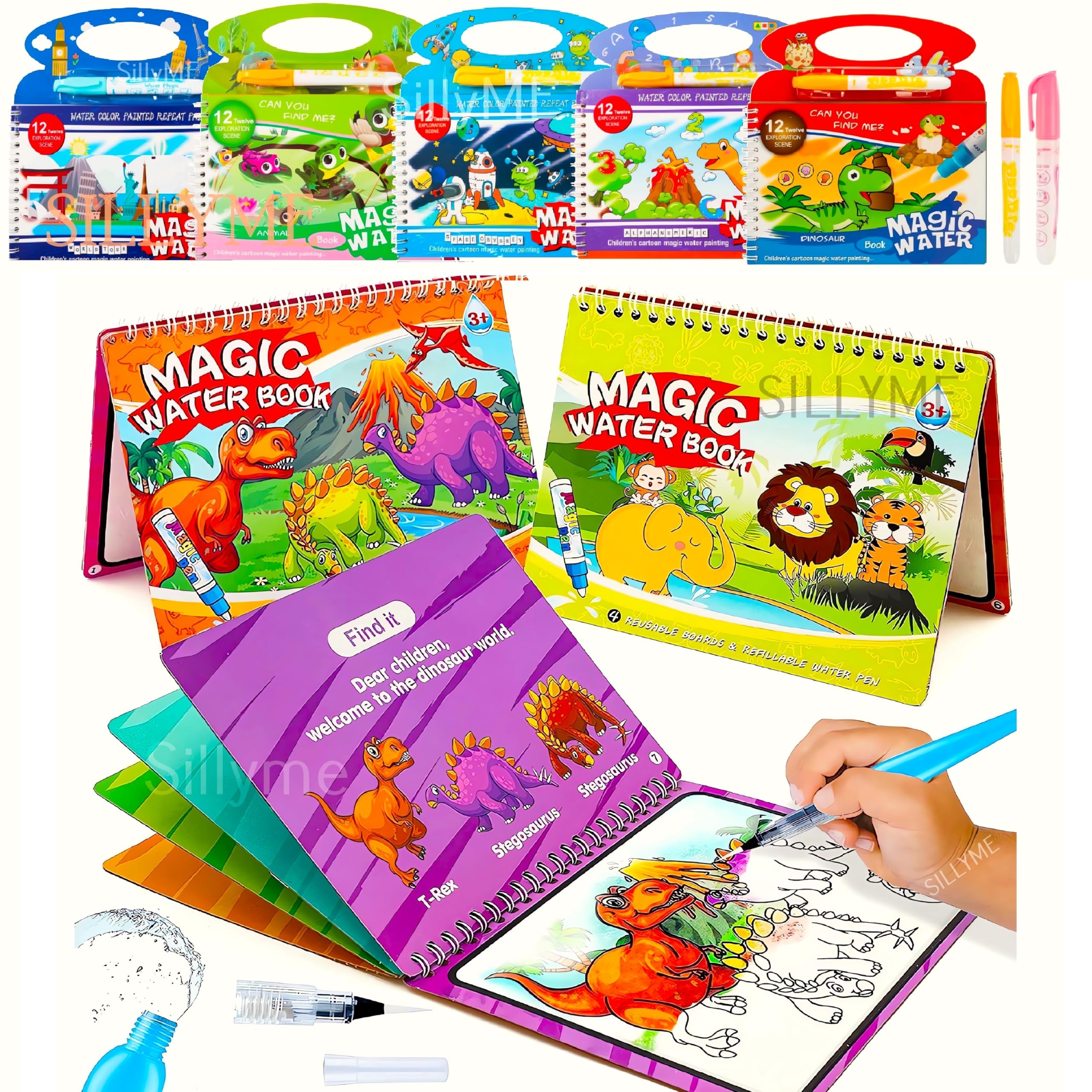SILLYME Birthday Return Gifts for Kids Party - 3pcs Magic Water Book for kids - Water painting book - Coloring Drawing Painting books kit - Educational toys - Quick dry Doodle (B0CKTQD1HN) Amazon Price History, Amazon Price Tracker