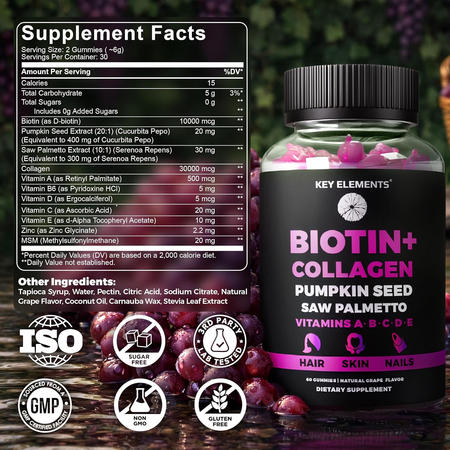 Hair Skin and Nails 10000mcg Biotin Gummies & Collagen Gummies - Biotin Vitamins for Hair Growth Pumpkin Seed Oil, Saw Palmetto Extract & Vitamins A B6 C D E - Biotin and Collagen Supplements - Image 7