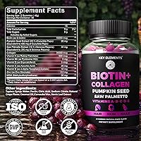 Vista 6 de Gomitas de biotina y colágeno de 10000 mcg, vitaminas de biotina para el crecimiento del cabello, aceite de semilla de calabaza, extracto de palma