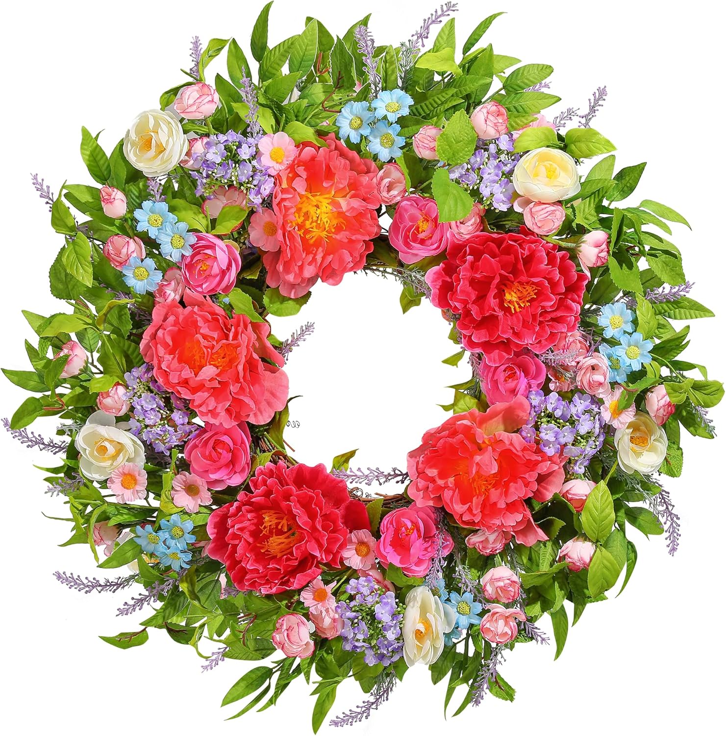 Spring Wreath for Front Door 24 Inch, Summer Wreaths with Large Peony for Home Decor Easter Indoor Outdoor Wall Festival Wedding Celebrations
