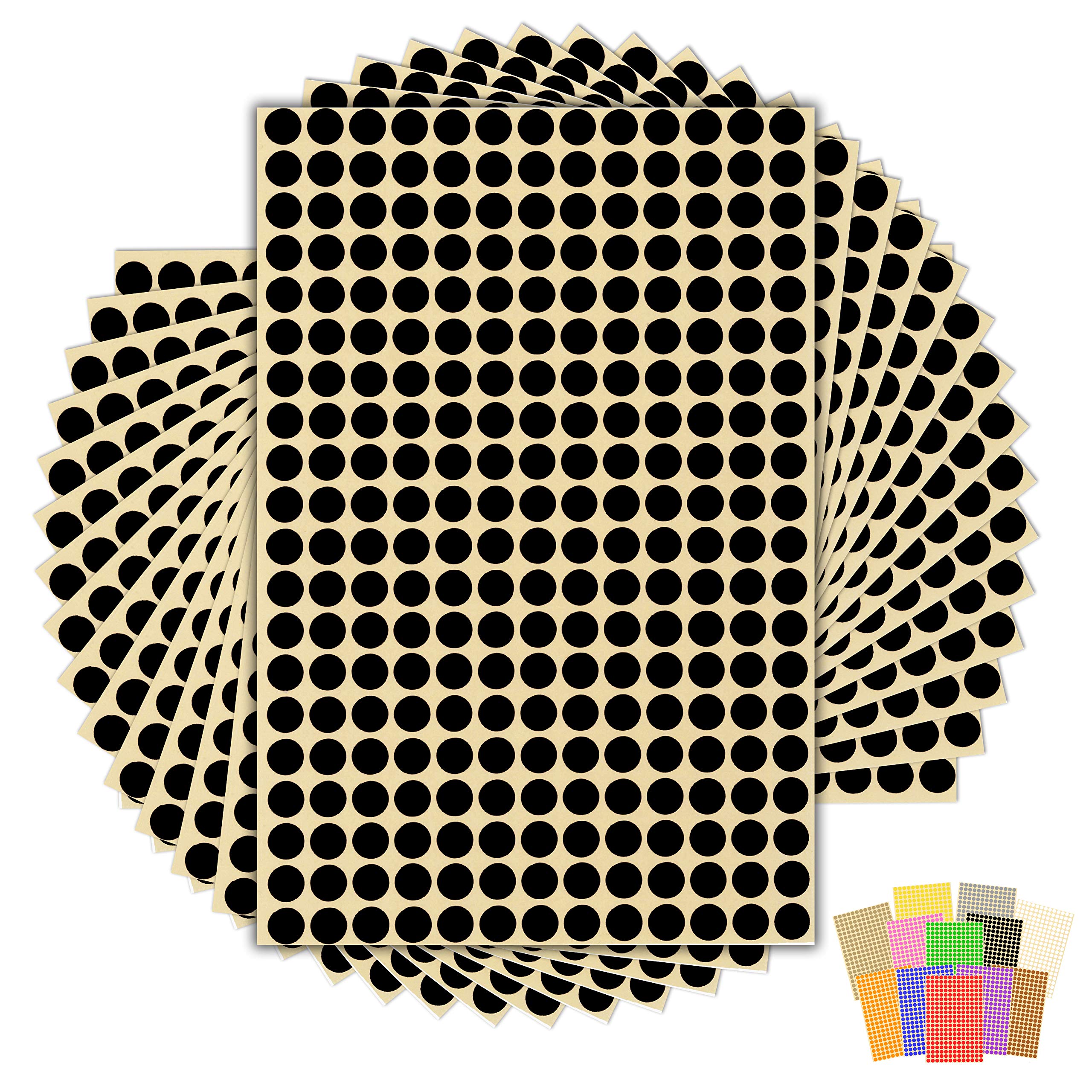 3,900 x Black Sticky Dots - 8mm - Round Colour Coding Dot Stickers - 15 Sheets