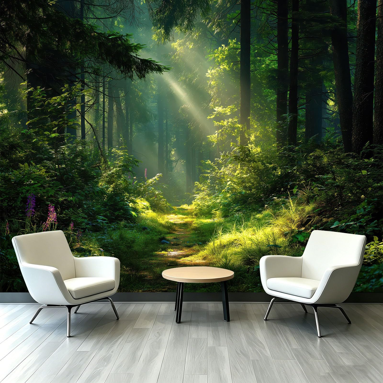 Générique Tapeta z włókniny z naturalnego krajobrazu 350 x 256 cm, tapeta z motywem porannego lasu, łatwa do zainstalowania dekoracja ścienna do salonu, sypialni, kuchni