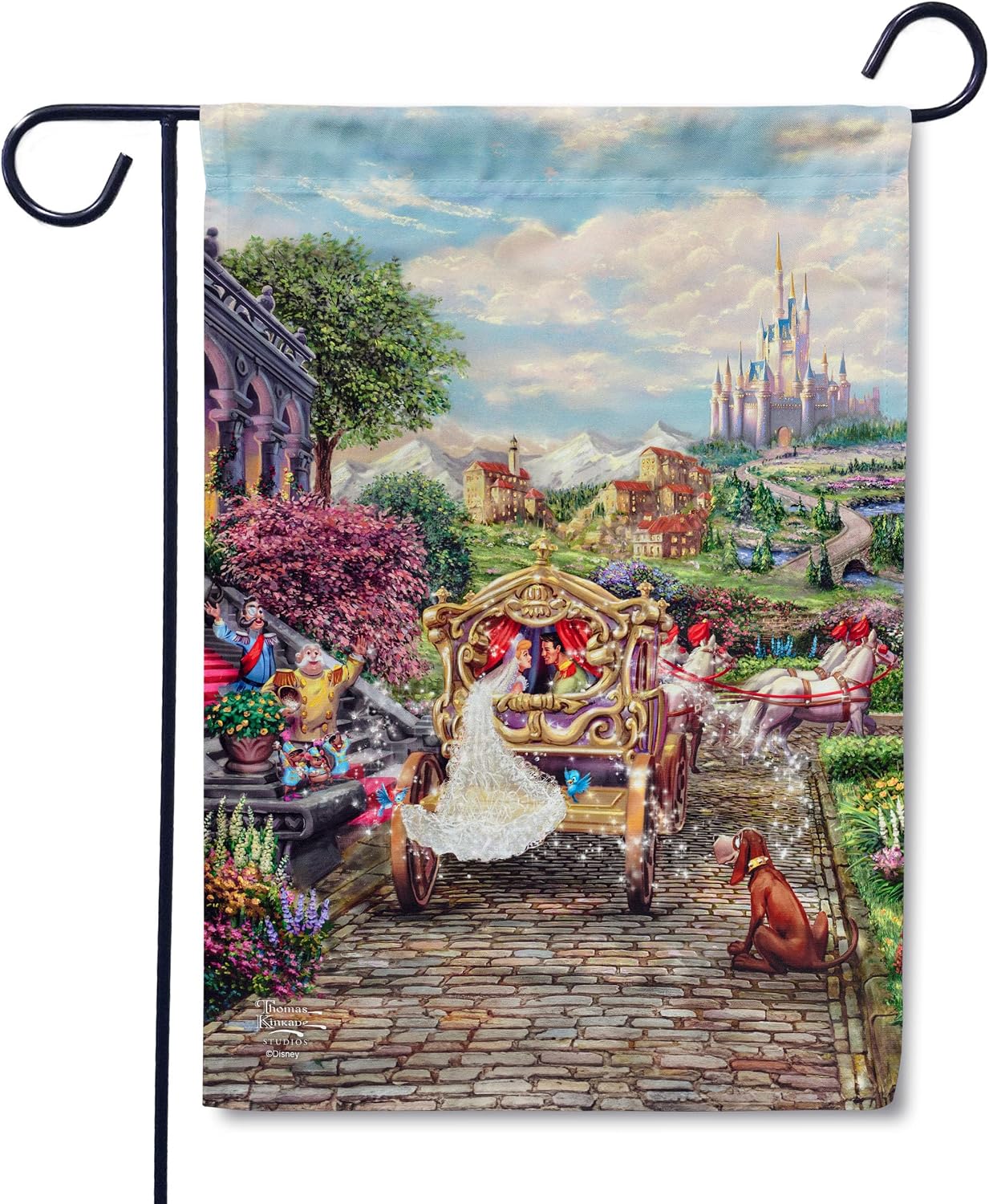 Flagology, Thomas Kinkade Disney Cinderella Happily Ever After Garden Flag 12" x 18", Outdoor Flag, Outdoor Décor Yard Flag, Disney Princess, Wedding, Exclusive Premium Fabric, Officially Licensed Thomas Kinkade