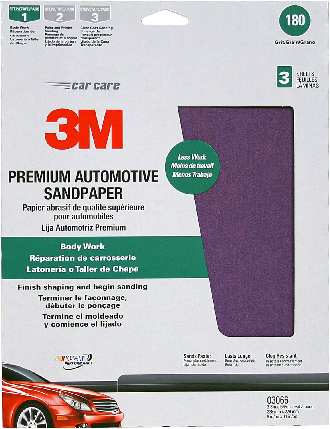 3M 03066 9" x 11" 180 Grit Premium Automotive Sandpaper Sheet