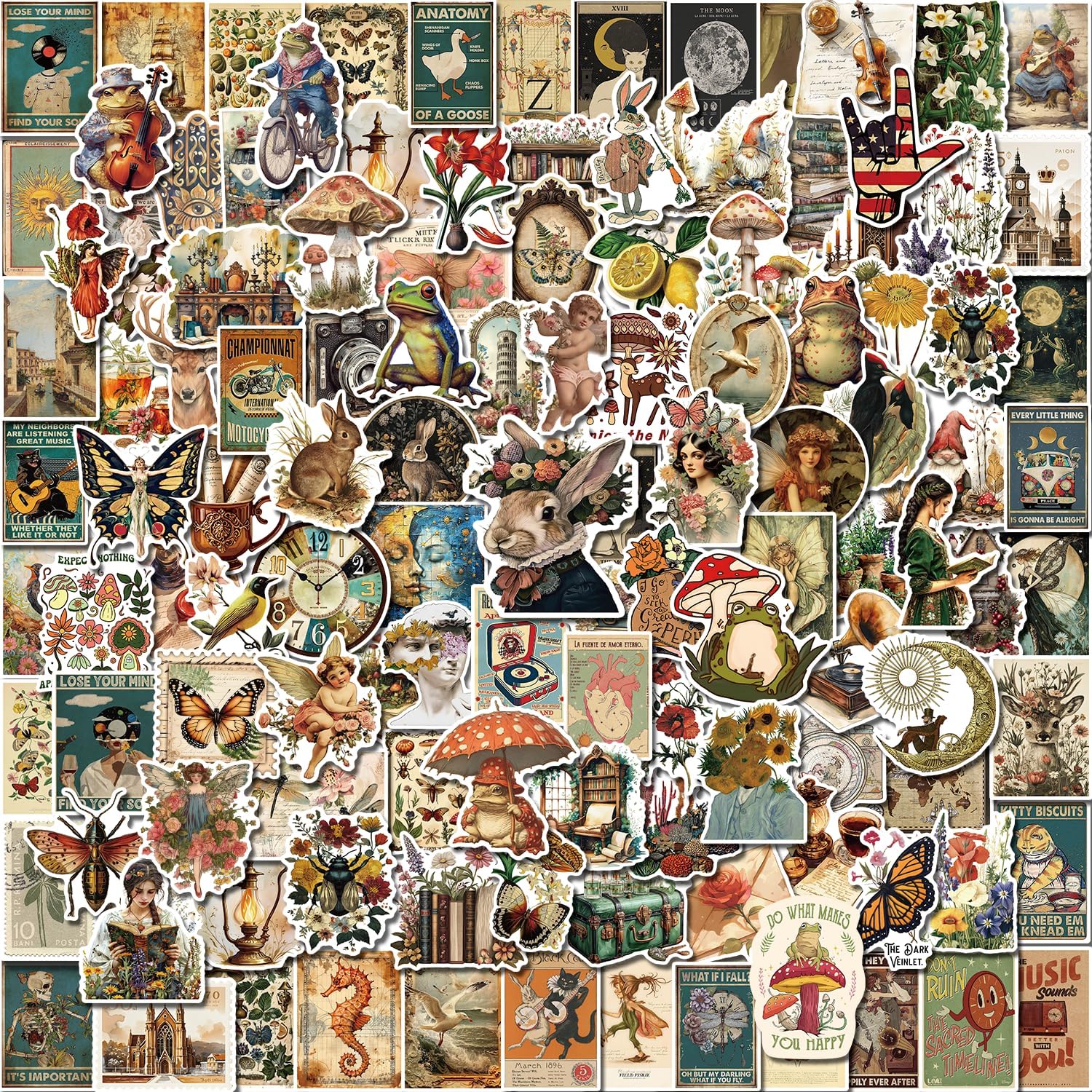 300 PCS Vintage Aesthetic Sticker Pack for Scrapbook Journaling, Water Bottles, Laptop – Waterproof Vinyl Ephemera for Bullet Journal, Junk Journal, DIY Crafts, Cottagecore Gifts for Teens & Adults