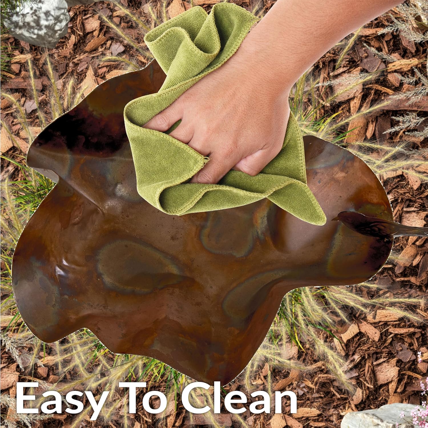 Sunnydaze Abstract Blossom Copper Bird Bath for Outside with Stake - UV-Resistant Finish - 34.25" H