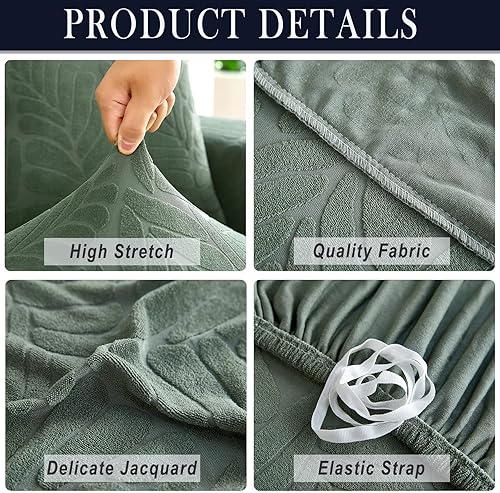Miniatura 3 de Qubjus Funda de sofá de jacquard elástica, funda suave para sofá de dos plazas, protector de muebles lavable con espumas antideslizantes y una funda