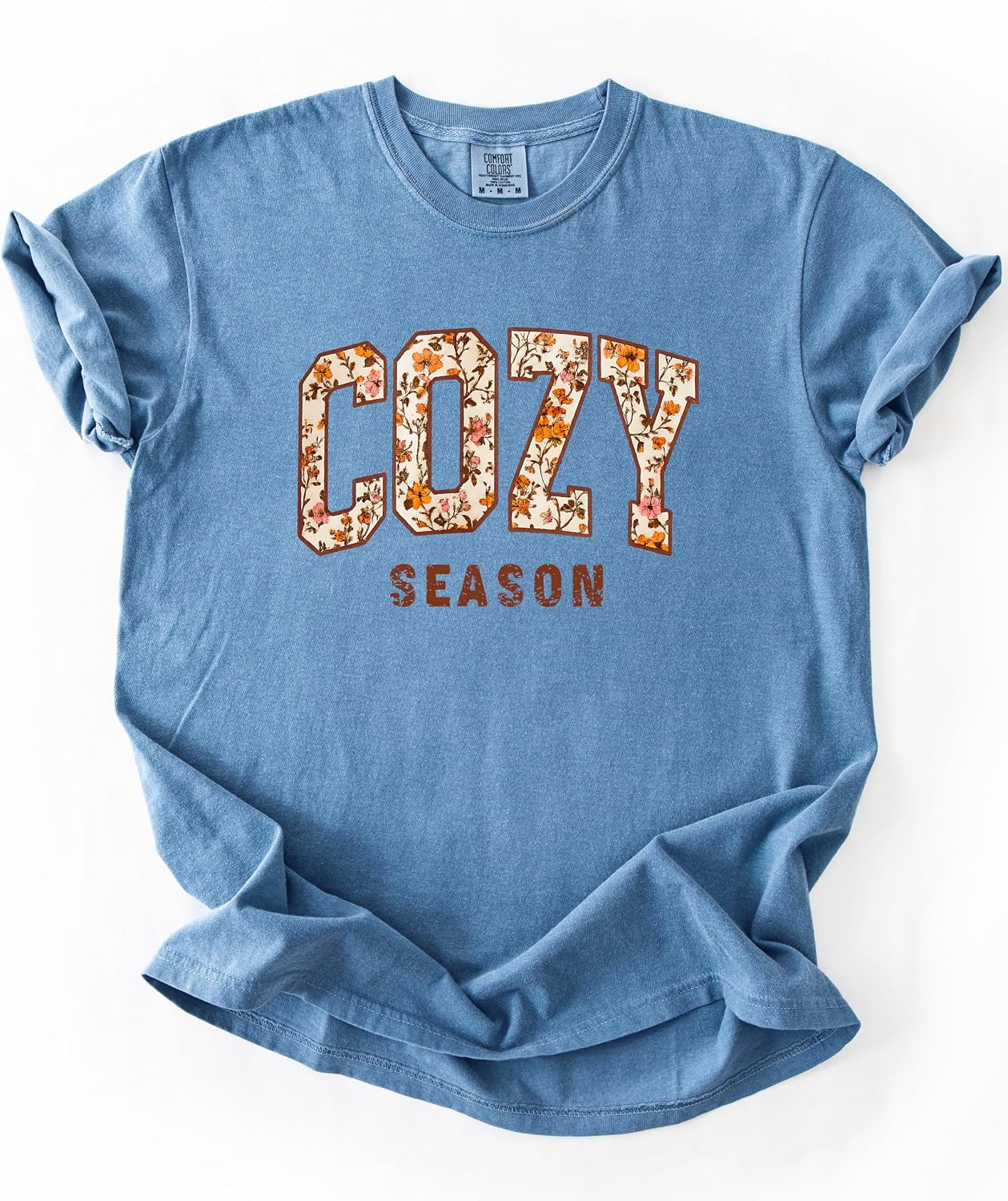 Cozy Season Fall Shirt for Women & Teens Cute Trendy Orange Floral Tee
