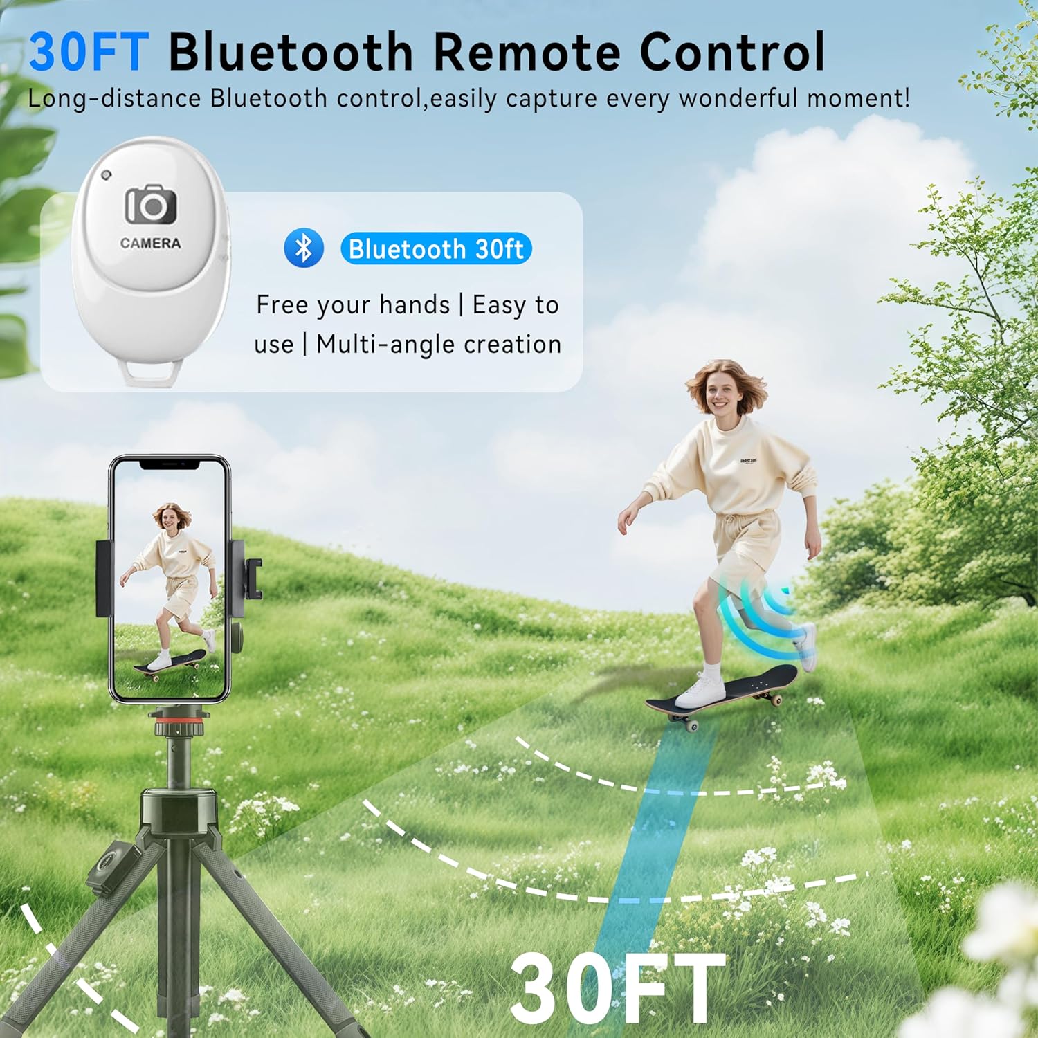 sunshot Selfie Monitor Screen for iPhone/Android, Magnetic Back Camera Monitor, Bluetooth Remote, 4K 60fps Recording No Delay Wireless Mirroring for TikTok,YouTube,Vlog (White)