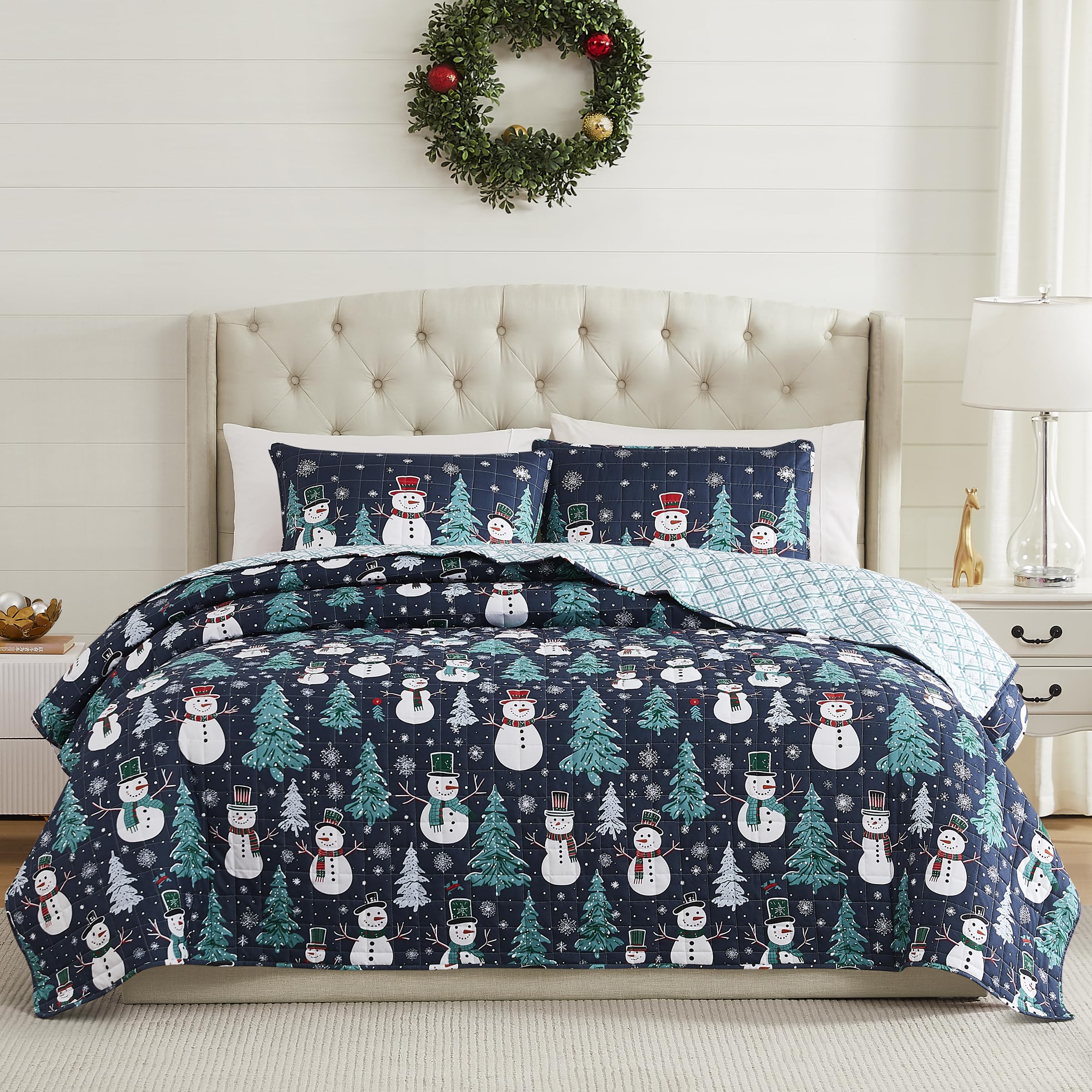 Sábanas de invierno Snowman Twin azul para dormitorios infantiles acogedores