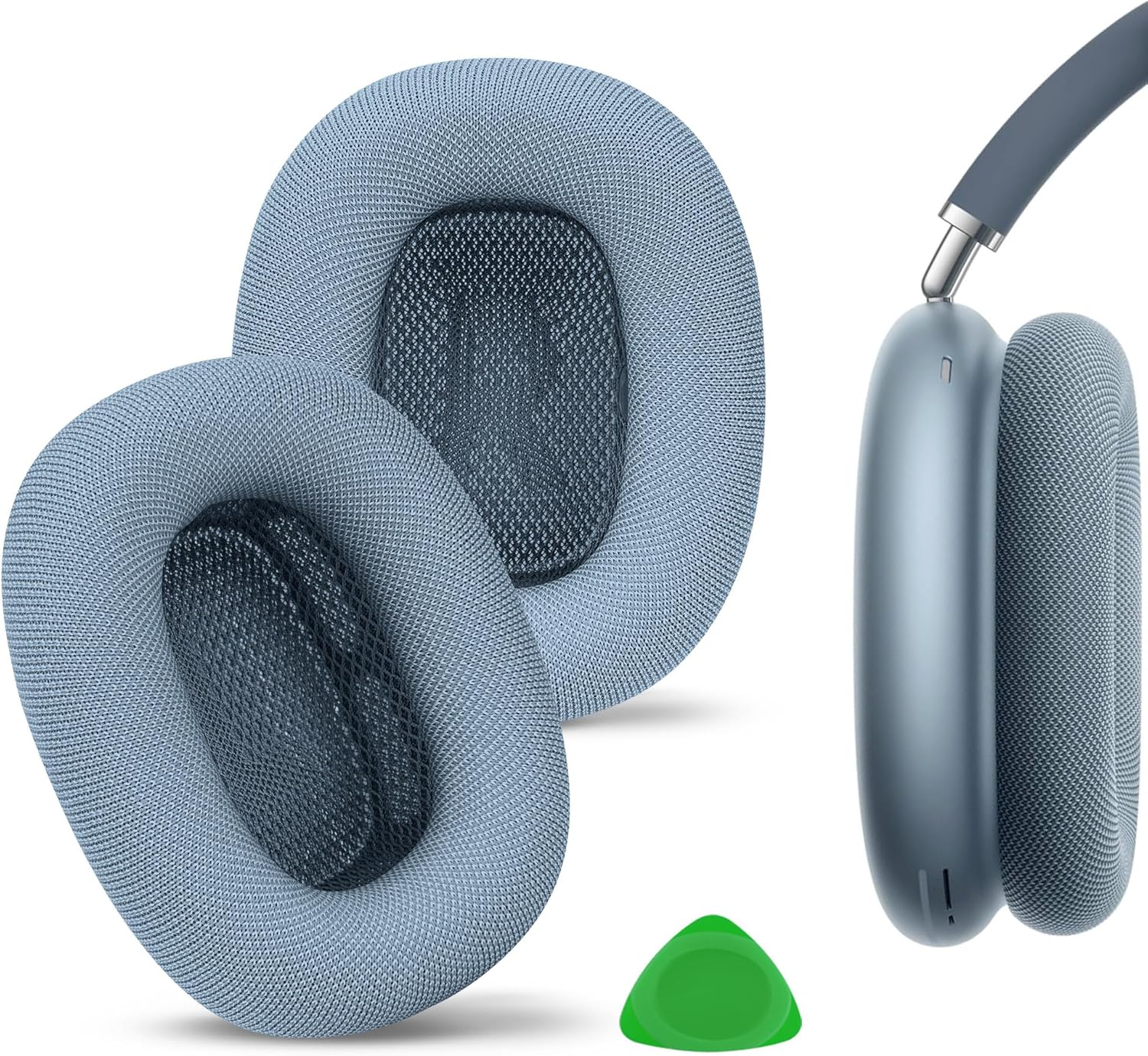 Geekria Comfort Mesh Fabric Replacement Ear Pads Compatible with Apple AirPods MAX (A2096), AirPods MAX2 (A3184) Headphones, Ear Cushions (Blue)