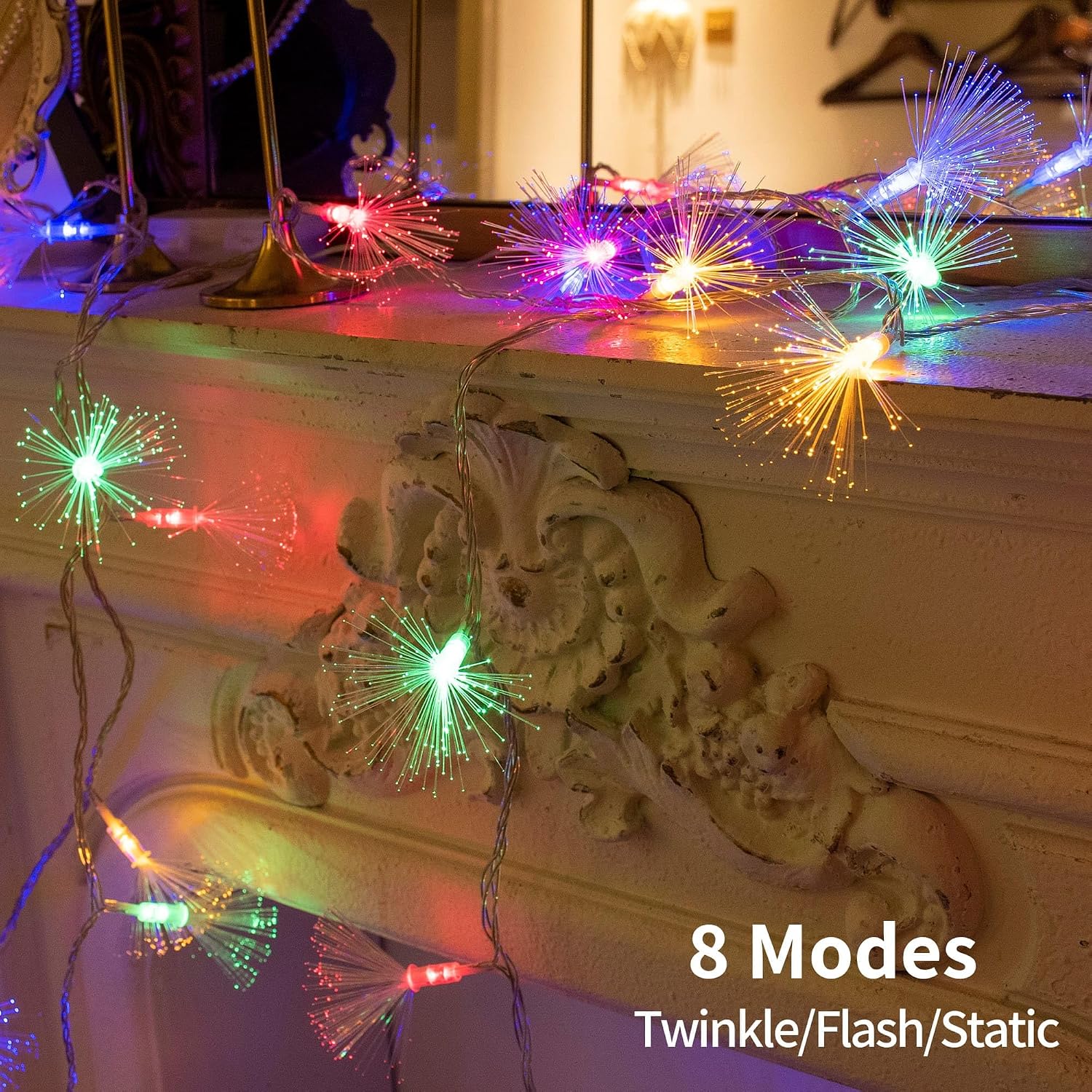 33FT Fiber Optic Fairy String Lights 60 LED Starburst Firework Light for Indoor Outdoor Wedding, Christmas Tree, Garden, Patio, Party Decoration (Multi-Color)