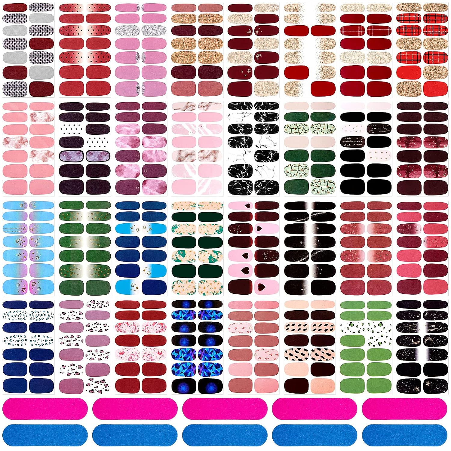448 Pieces 32 Sheets Nail Wraps Full Nail Stickers Short Nails for Women Adhesive Various Pattern Decals Strips with Nail Files for Girls DIY Nail Decoration Art(Fresh Design)