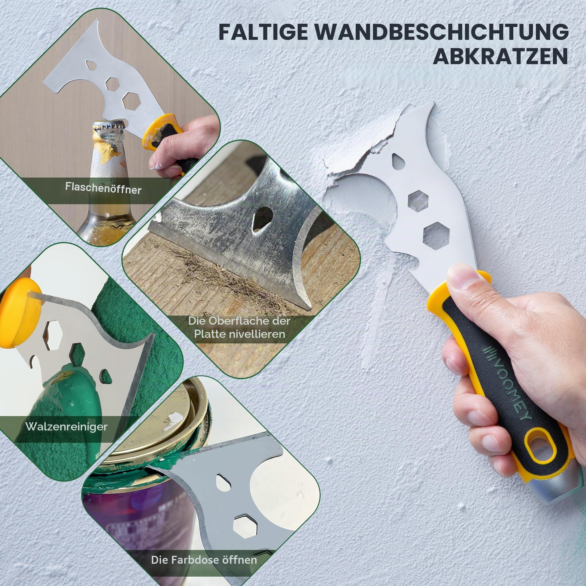 VOOMEY 12-in-1 Spachtel & Multifunktions-Schaber – Edelstahl-Rollenreiniger, Malerwerkzeug zum Entfernen von Wandrissen, Reinigen von Farbrollen & mehr