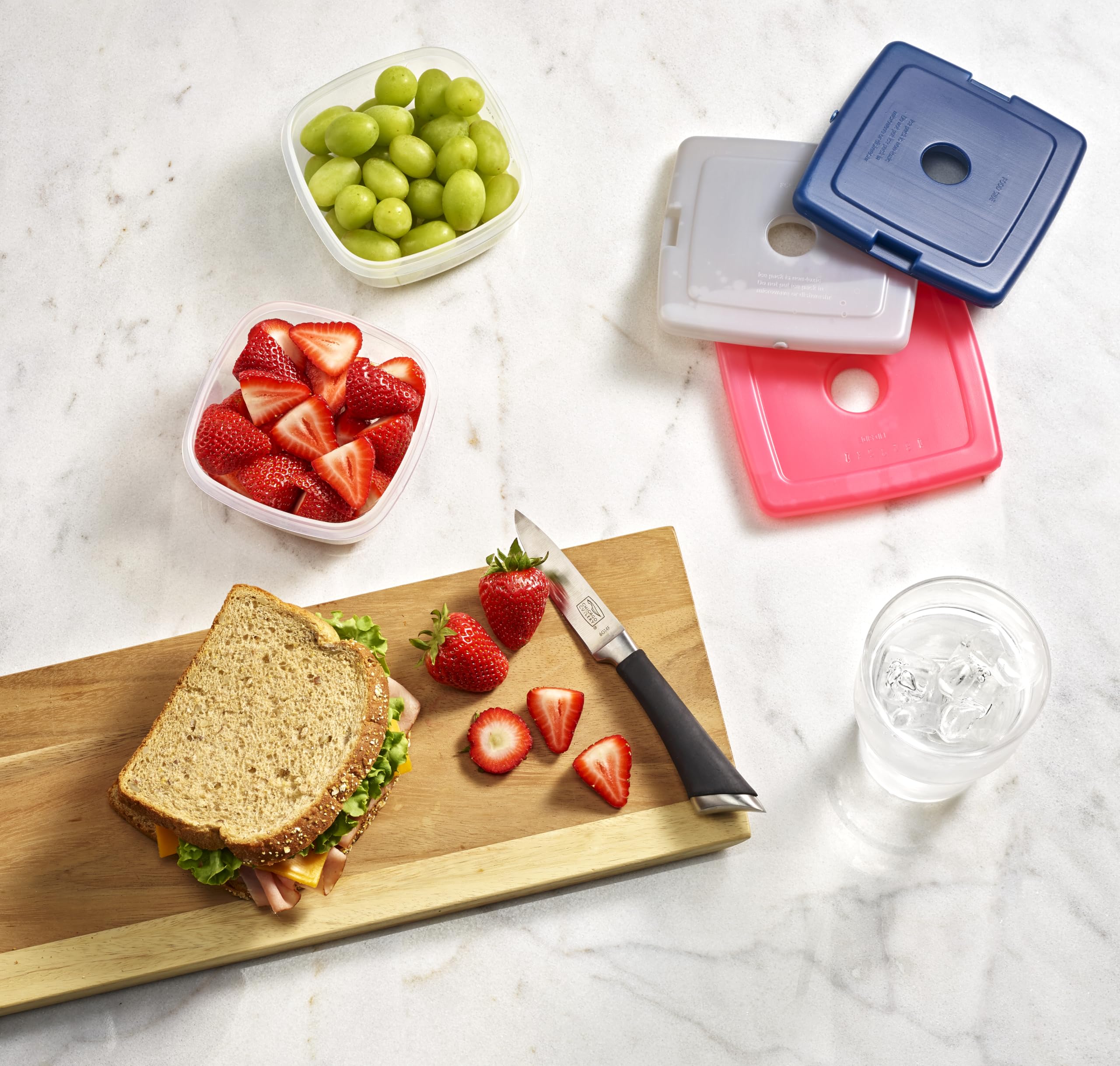 Fit & Fresh 336HLJP Cool reutilizable Ice Packs para loncheras/bolsas y refrigeradores, juego de 4, delgado, multicolor, 4.75" x 0.25" x 4.75" Multi