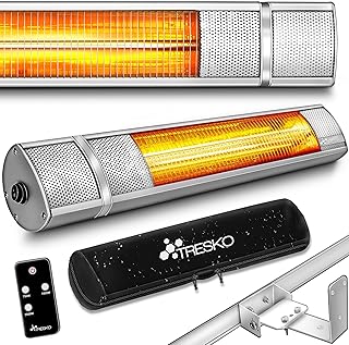 TRESKO Infrarot Heizstrahler 2000W mit Fernbedienung | Wärmestrahler Terrasse elektrisch mit 3 Heizstufen | Terrassenstrahler Innen & Außen | Wand-Heizstrahler Infrarotstrahler Wickeltischstrahler…