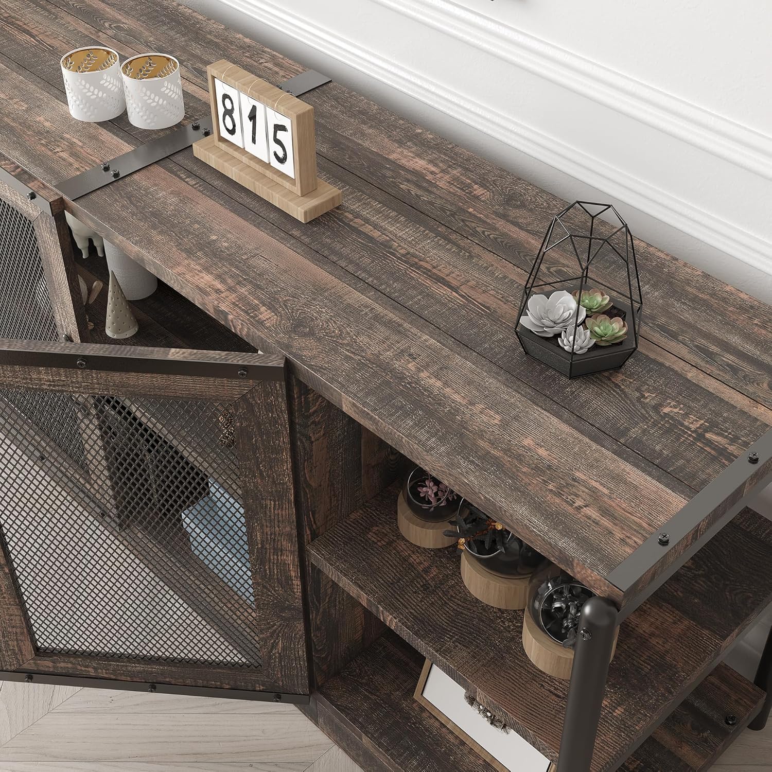 IDEALHOUSE TV Stand for 65+ Inch TV, Industrial Entertainment Center TV Media Console Cabinet, Farmhouse TV Stand with Storage and Mesh Door, TV Console Cabinet Furniture for Living Room, Rustic Oak