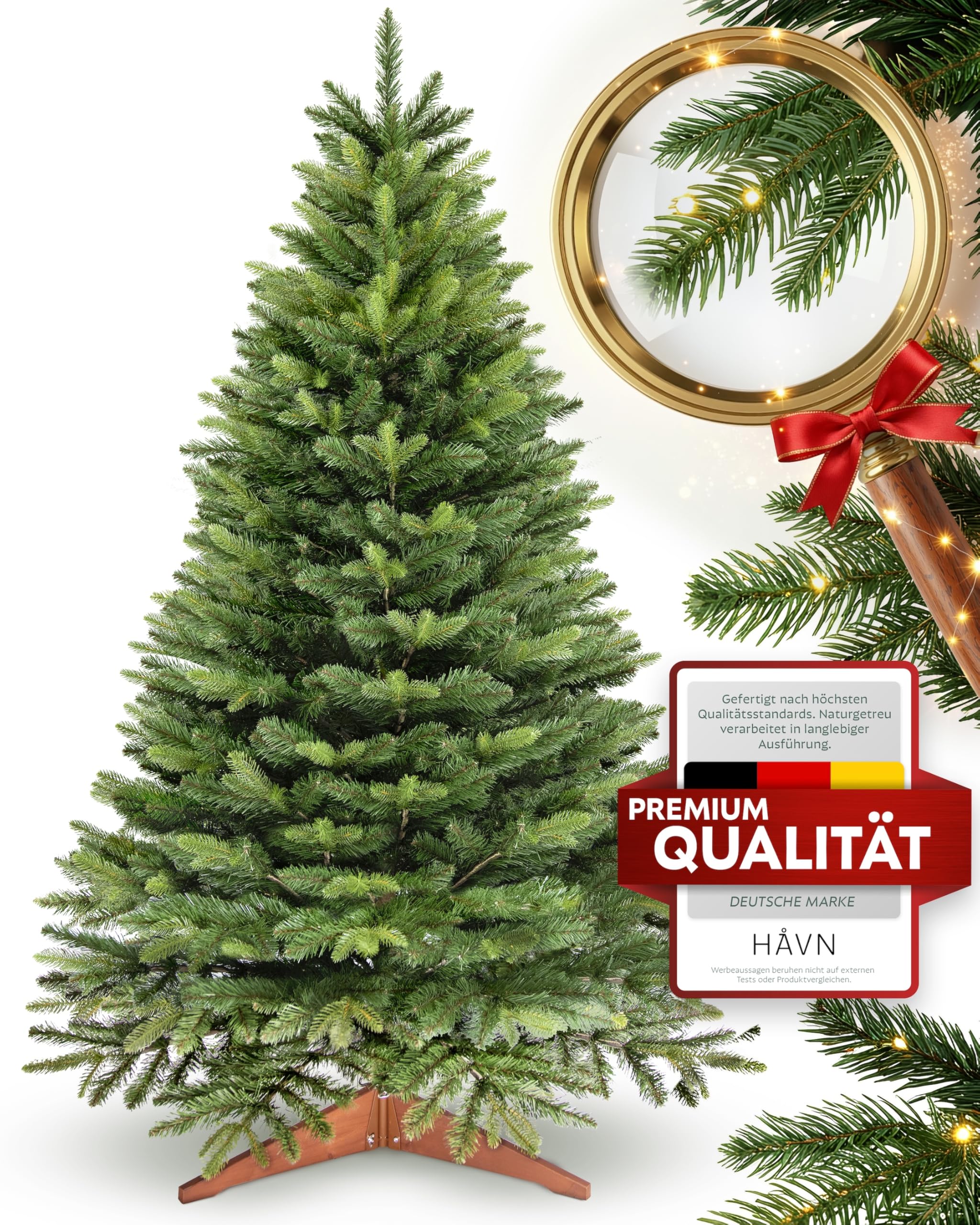 Håvn® Premium Künstlicher Weihnachtsbaum (220cm Nordlys) | Naturgetreue Optik, Dichte Zweige, inkl. Holzständer & Aufbewahrungstasche – Hochwertiger Tannenbaum