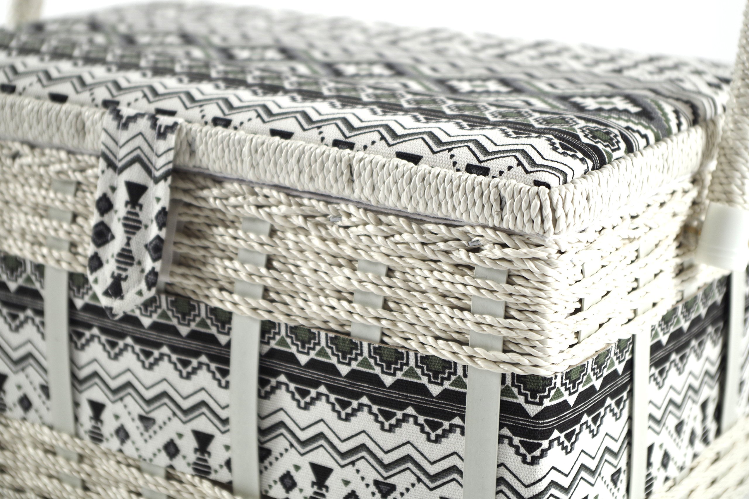 Kobolo Nähkästchen Nähkorb Nähkörbchen Nähkasten - Textil schwarz weiß - 28x18x16 cm