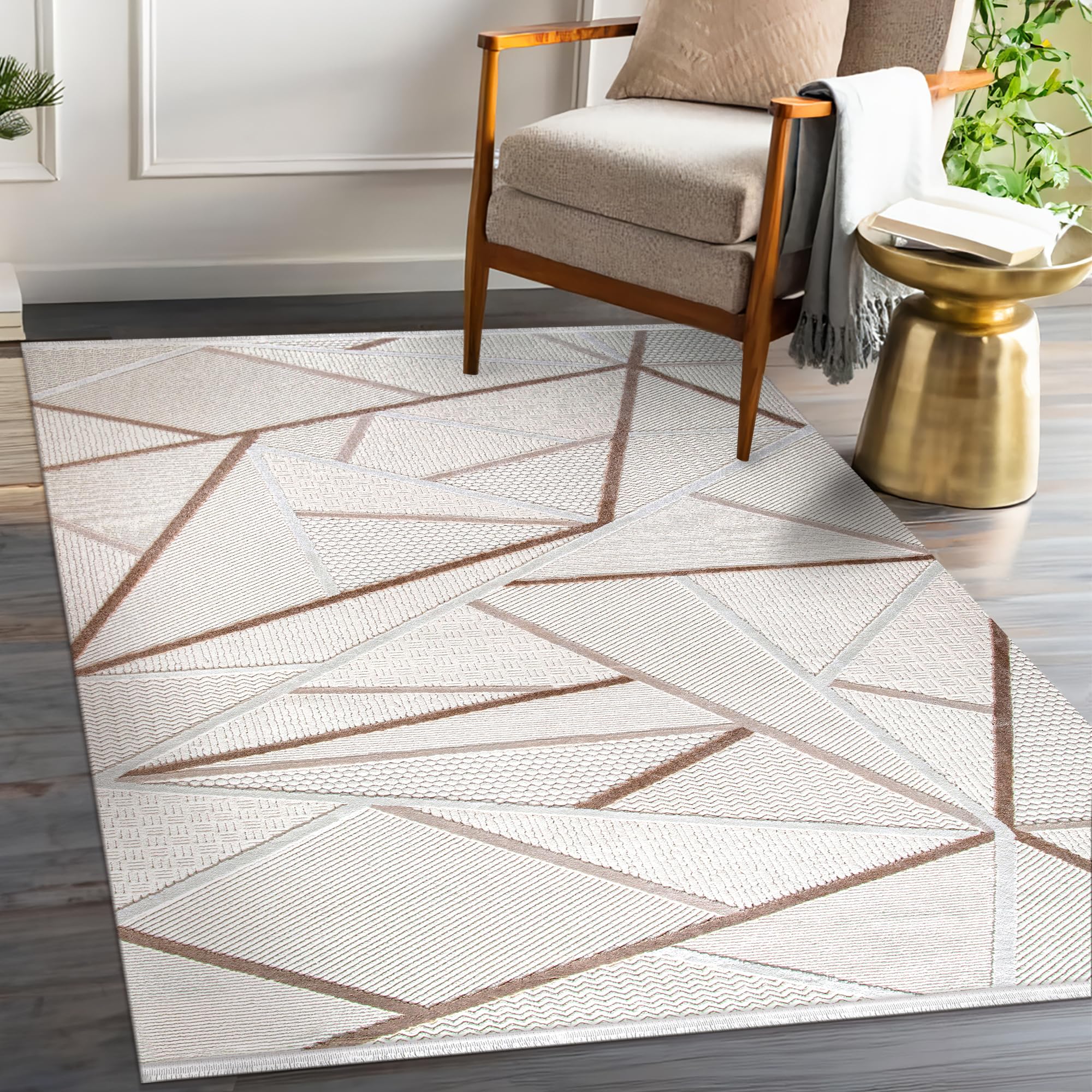 Tapis doux et durable pour salon, chambre à coucher, cuisine et couloir – Facile à nettoyer, adapté aux animaux domestiques et aux enfants – Beige et crème (crème 2, 120 x 180 cm)